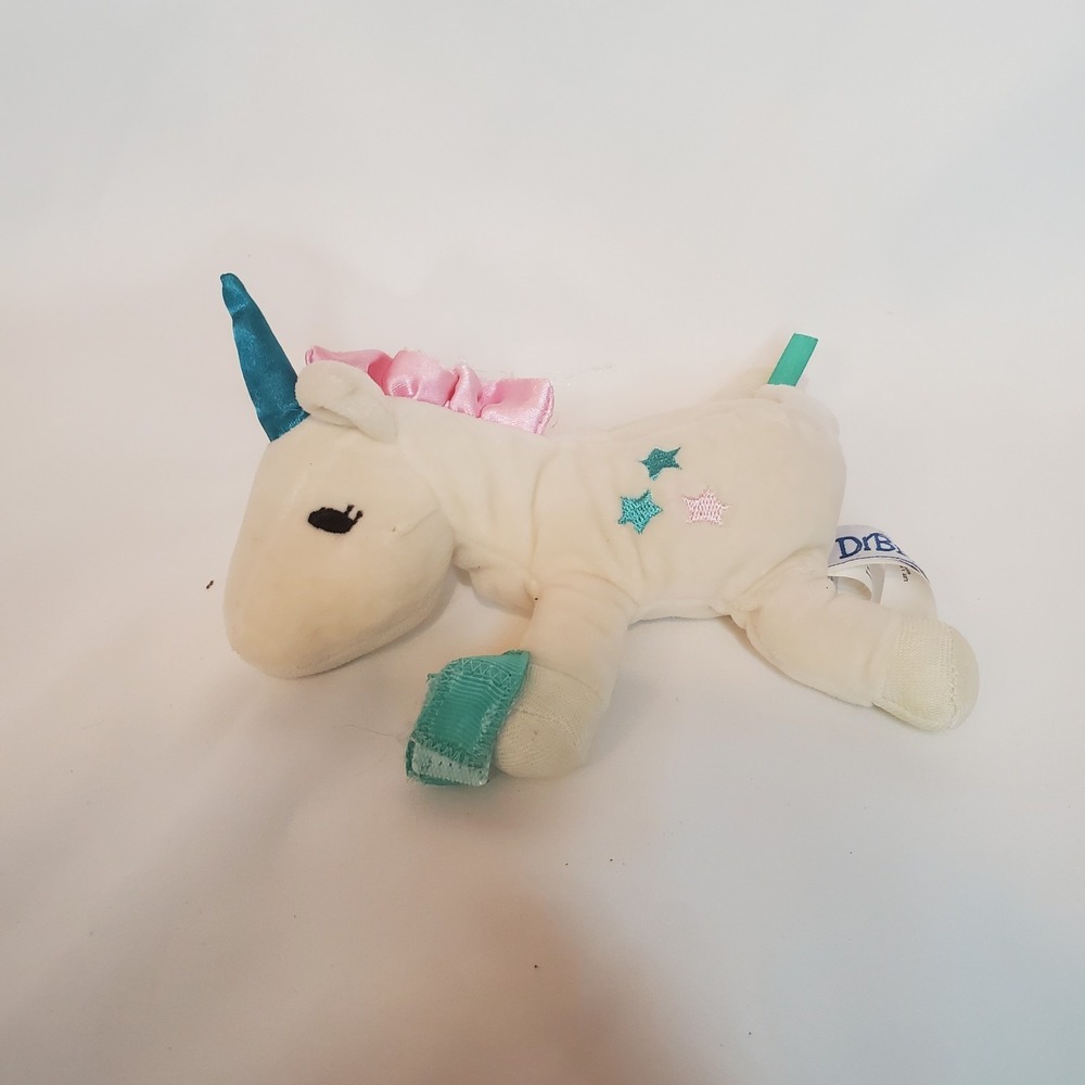 Dr. Brown's Plush Unicorn Lovey‎ Pacifier Holder 6" Stuffed Animal Clean White